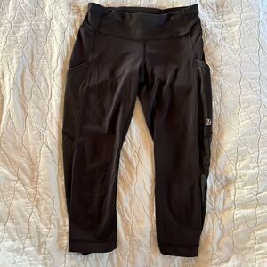 Lululemon Pants Women 2 Black The Crop Luxtreme Fabric Gym Run Sleek Sheer Mesh
